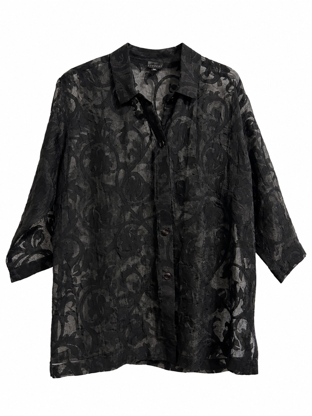 Staples Black Sheer Button-Up Shirt Jacket Women Size M Goth Grunge Layering Top